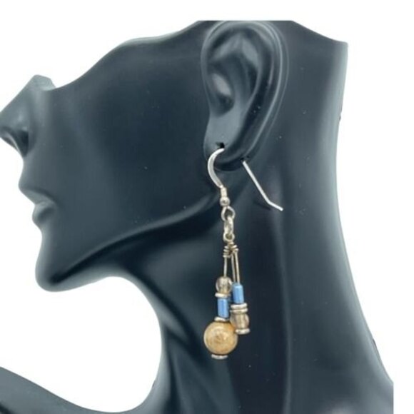 Sterling Silver Dangling Earrings with Agate Stone Bead - Picture 1 of 6